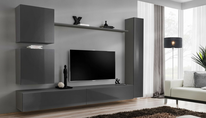 Unité murale Meuble design Armoire murale Gris Mobilier de luxe Mobilier en bois Moderne