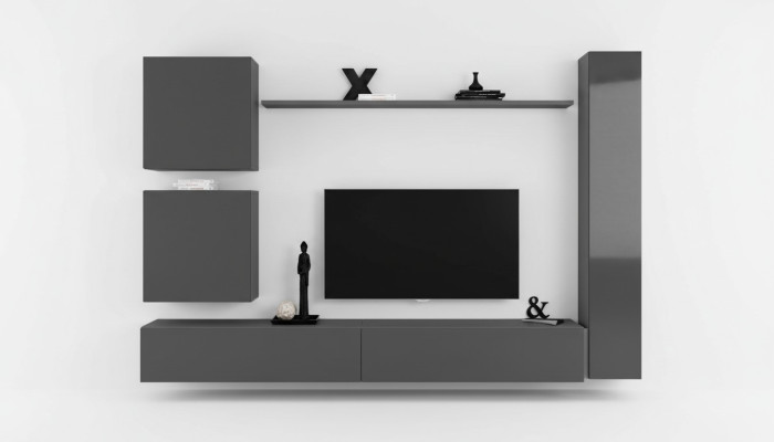 Unité murale Meuble design Armoire murale Gris Mobilier de luxe Mobilier en bois Moderne