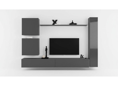 Unité murale Meuble design Armoire murale Gris Mobilier de luxe Mobilier en bois Moderne