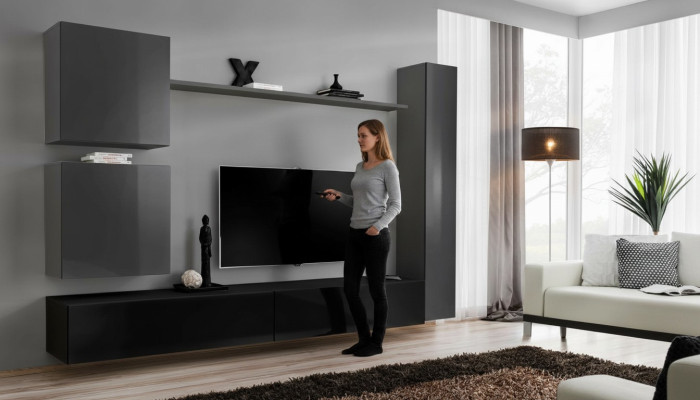 Salle de séjour Meuble TV Armoire Unité murale Étagère Cabinet mural de luxe Ensemble de 6 meubles de télévision