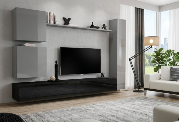 Salle de séjour Meuble TV Armoire Unité murale Étagère Cabinet mural de luxe Ensemble de 6 meubles de télévision