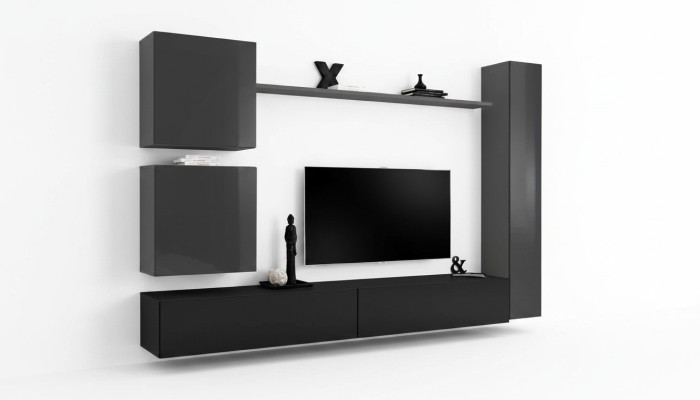 Salle de séjour Meuble TV Armoire Unité murale Étagère Cabinet mural de luxe Ensemble de 6 meubles de télévision