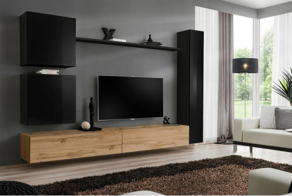Salon Mobilier de luxe Unité murale Armoire murale noire style mobilier en bois design