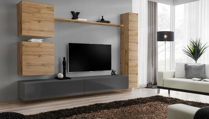 Concepteur d'ameublement Brown 3x Armoire murale Ensemble de meubles en bois de luxe Meuble bas de télévision