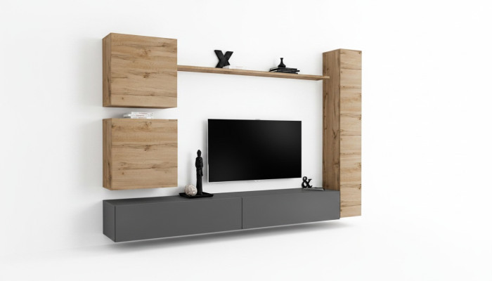 Concepteur d'ameublement Brown 3x Armoire murale Ensemble de meubles en bois de luxe Meuble bas de télévision
