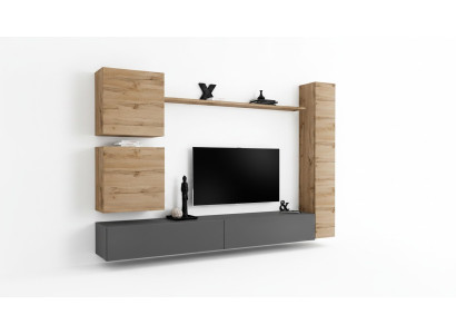 Concepteur d'ameublement Brown 3x Armoire murale Ensemble de meubles en bois de luxe Meuble bas de télévision