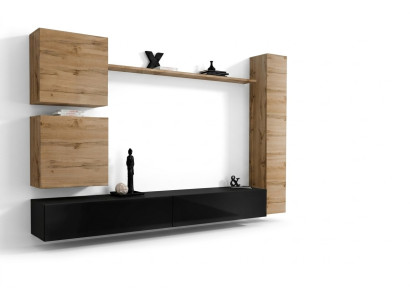 Armoire murale brune, meuble en bois, étagère murale design, buffet bas TV, ensemble de meubles bas.