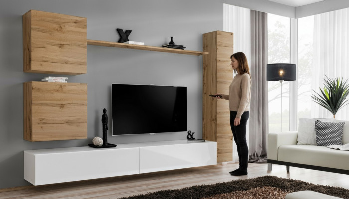 Mobilier de salon Unité murale Étagère murale design Meuble TV Buffet Bas Meuble en bois