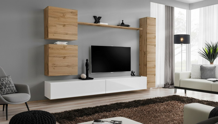 Mobilier de salon Unité murale Étagère murale design Meuble TV Buffet Bas Meuble en bois