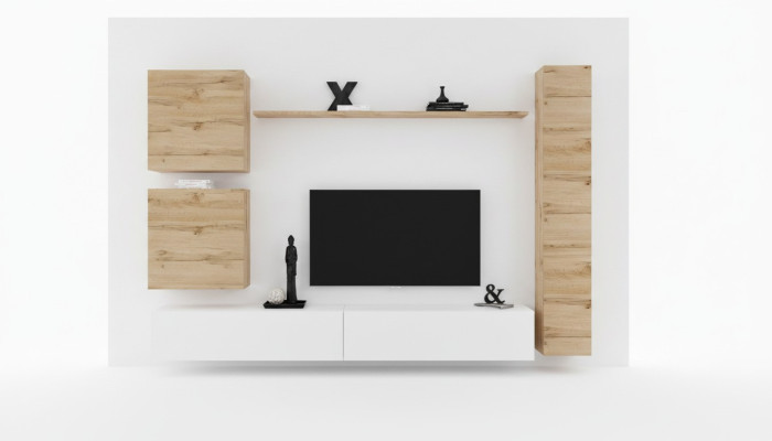 Mobilier de salon Unité murale Étagère murale design Meuble TV Buffet Bas Meuble en bois