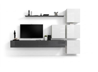 Étagère murale grise pour téléviseur de luxe, style complet et moderne pour un nouveau mobilier de salon.