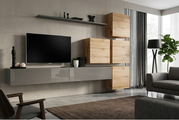 Support mural de télévision gris Étagère murale Unité murale de luxe Mobilier Moderne Buffet Complet