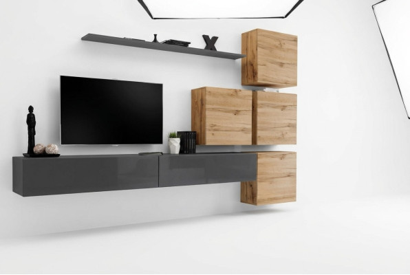 Support mural de télévision gris Étagère murale Unité murale de luxe Mobilier Moderne Buffet Complet