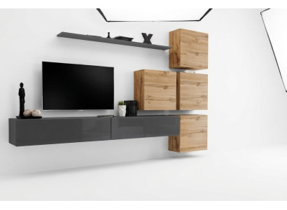 Support mural de télévision gris Étagère murale Unité murale de luxe Mobilier Moderne Buffet Complet
