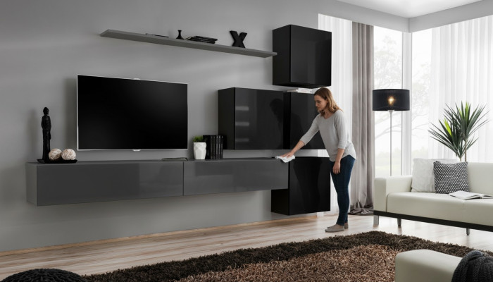 Ensemble mural 7 pièces Mobilier de luxe Buffet TV moderne Étagère de conception de salon