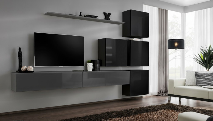 Ensemble mural 7 pièces Mobilier de luxe Buffet TV moderne Étagère de conception de salon
