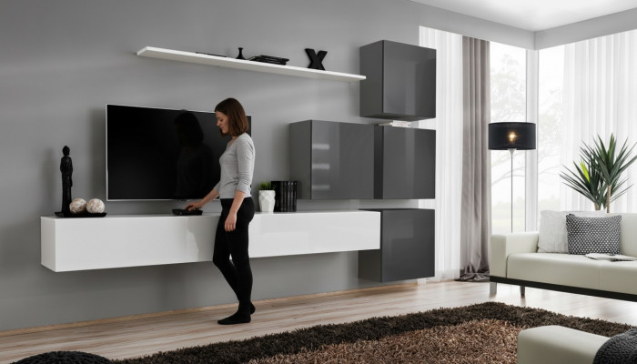 Meuble bas TV blanc Ensemble de meubles en bois complet pour salon Unité murale Moderne