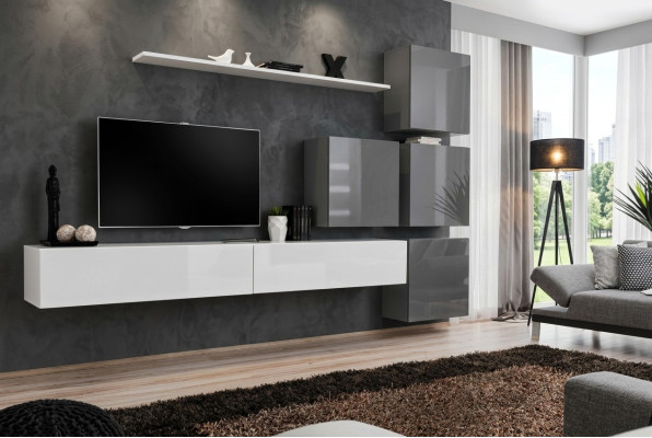 Meuble bas TV blanc Ensemble de meubles en bois complet pour salon Unité murale Moderne