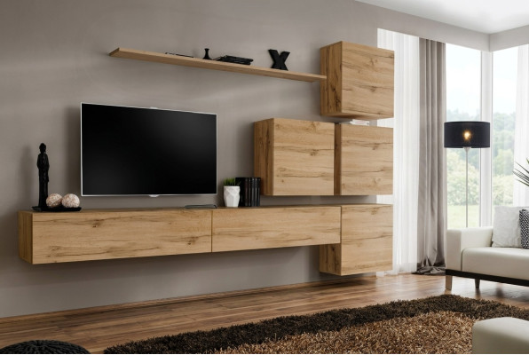 Suite Braun Set 7 pièces Meuble TV bas Unité murale complète Étagère murale Design moderne