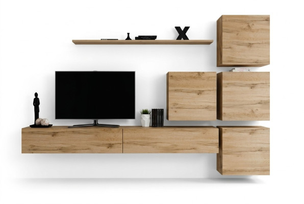 Suite Braun Set 7 pièces Meuble TV bas Unité murale complète Étagère murale Design moderne