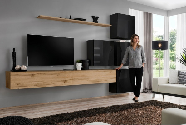 Meuble mural en bois, meuble TV bas, étagère murale, ensemble de luxe complet