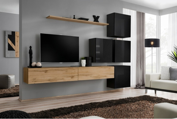 Meuble mural en bois, meuble TV bas, étagère murale, ensemble de luxe complet