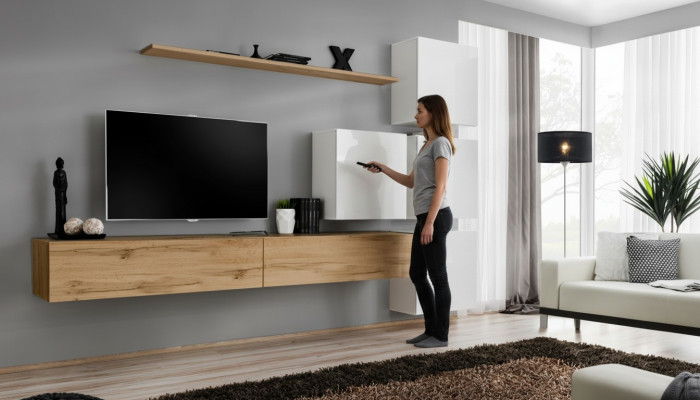 Unité murale Marron Salon Bois Mobilier Moderne Luxe Meuble Complet