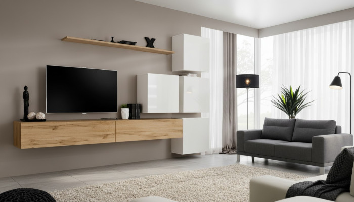 Unité murale Marron Salon Bois Mobilier Moderne Luxe Meuble Complet