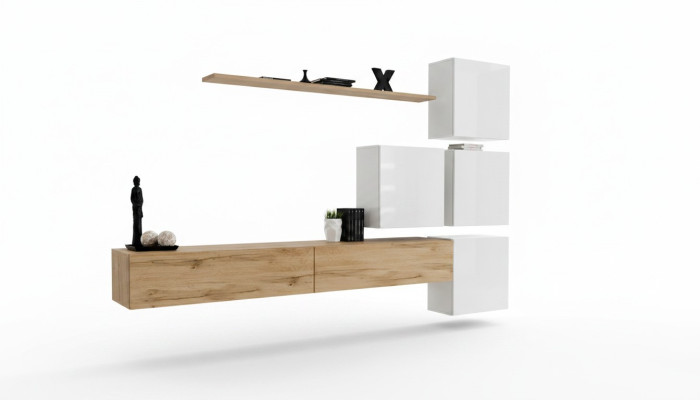 Unité murale Marron Salon Bois Mobilier Moderne Luxe Meuble Complet