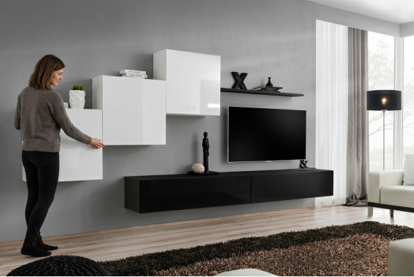 Unité murale Noir Lowboard télé complet Étagère murale Design de armoire murale de luxe