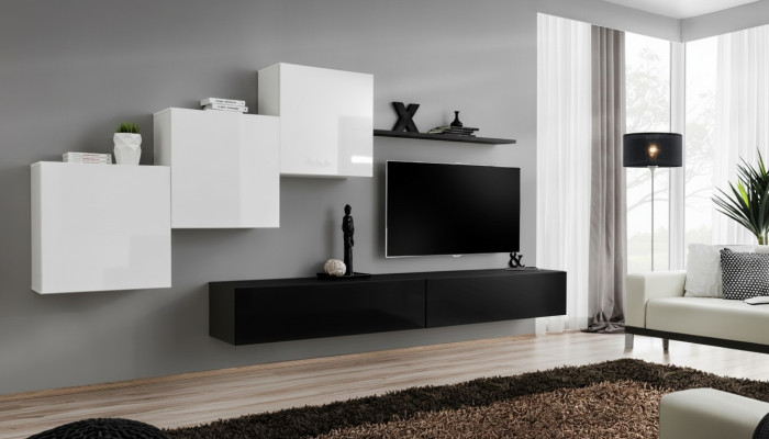 Unité murale Noir Lowboard télé complet Étagère murale Design de armoire murale de luxe