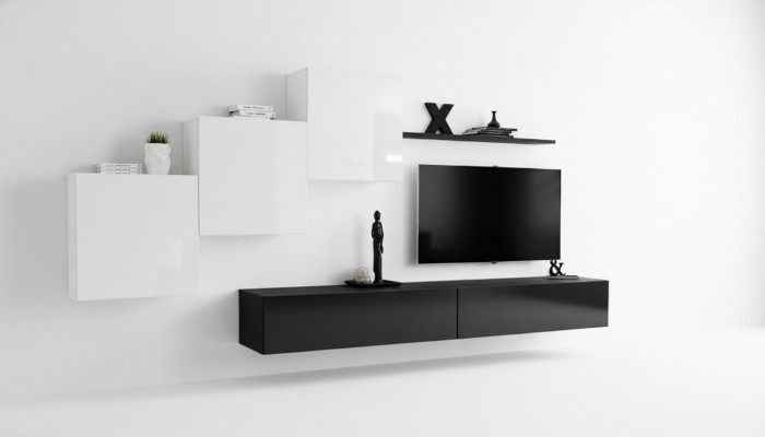 Unité murale Noir Lowboard télé complet Étagère murale Design de armoire murale de luxe