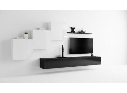 Unité murale Noir Lowboard télé complet Étagère murale Design de armoire murale de luxe