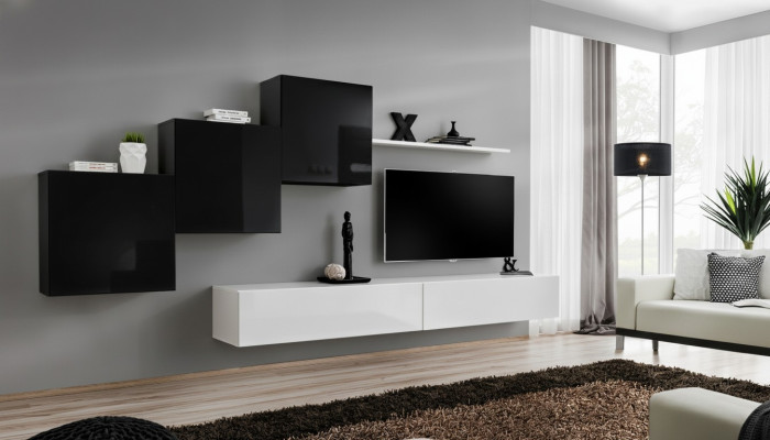 Salon complet de designer 3x armoires murales Buffet blanc 6 pièces. Unité murale neuve