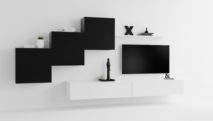 Salon complet de designer 3x armoires murales Buffet blanc 6 pièces. Unité murale neuve