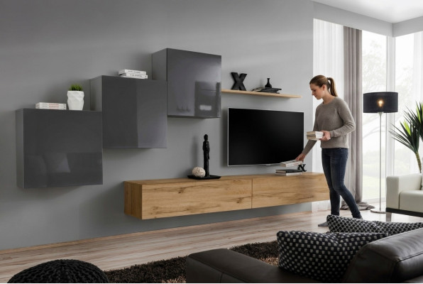 Meuble design moderne de luxe blanc, buffet TV marron pour le salon.