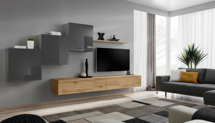Meuble design moderne de luxe blanc, buffet TV marron pour le salon.