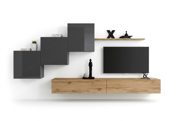 Meuble design moderne de luxe blanc, buffet TV marron pour le salon.