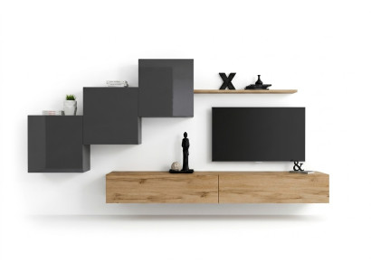 Meuble design moderne de luxe blanc, buffet TV marron pour le salon.