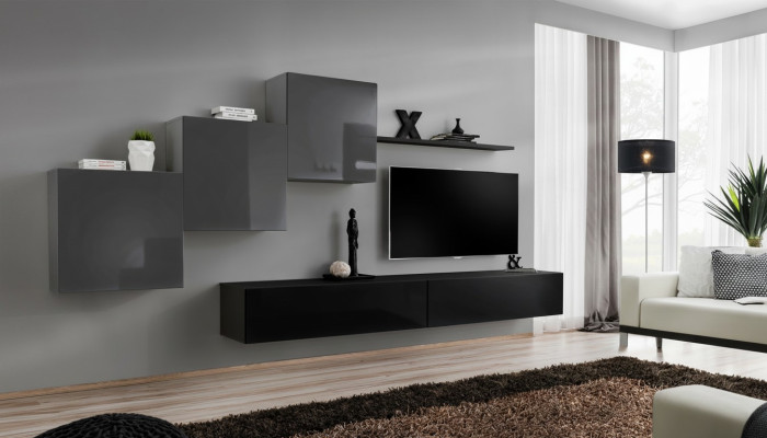 Meuble TV noir moderne Unité murale Meuble Salon Armoires Mobilier neuf