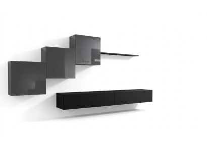 Meuble TV noir moderne Unité murale Meuble Salon Armoires Mobilier neuf