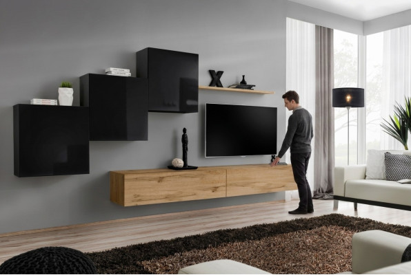Ensemble de meuble télé murale marron Salon Meuble TV Meuble TV Buffet Étagère murale neuf