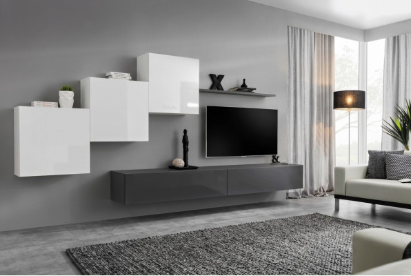 Unité murale design, meuble TV gris, buffet moderne, étagère murale, nouveau meuble TV