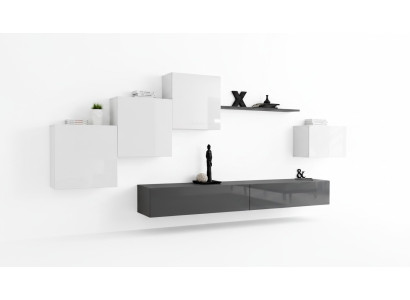 Unité murale design, meuble TV gris, buffet moderne, étagère murale, nouveau meuble TV