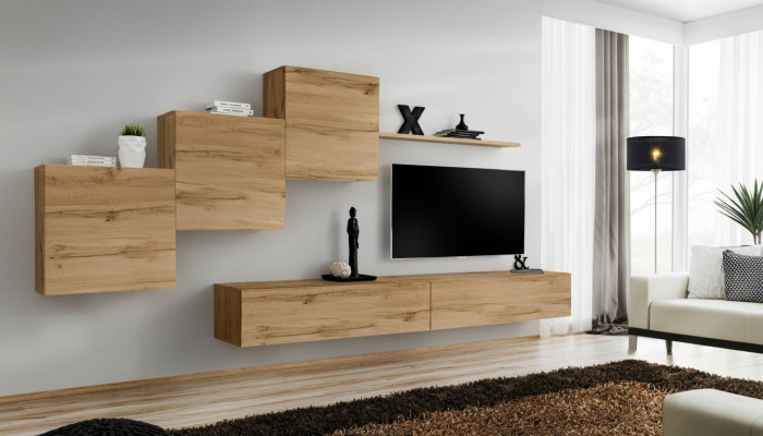 Unité murale de concepteur Stand TV brun Buffet latéral moderne Étagère murale Armoire murale 6 pièces