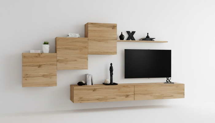 Unité murale de concepteur Stand TV brun Buffet latéral moderne Étagère murale Armoire murale 6 pièces