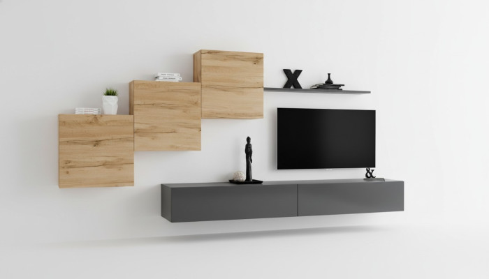 Meuble de salon design Unité murale Gris Meuble TV Moderne Buffet Étagère murale