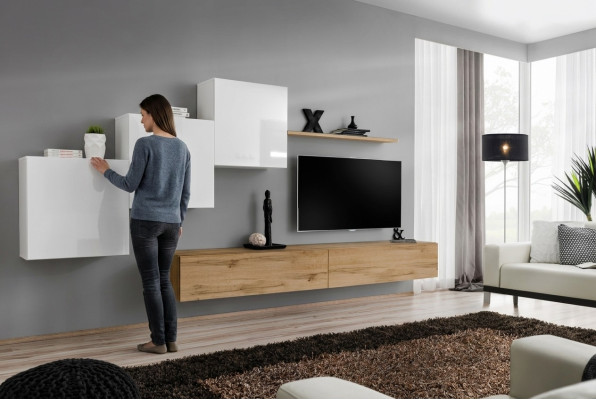 Meuble TV pour salon, bahut bas, 3 armoires murales, étagère murale, design luxueux, buffet, ensemble mural