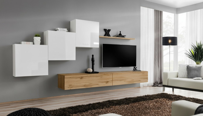 Meuble TV pour salon, bahut bas, 3 armoires murales, étagère murale, design luxueux, buffet, ensemble mural