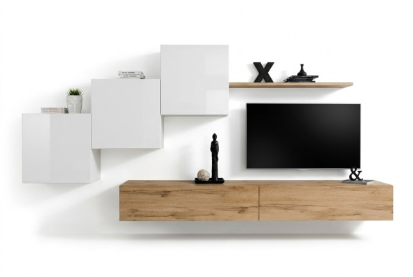 Meuble TV pour salon, bahut bas, 3 armoires murales, étagère murale, design luxueux, buffet, ensemble mural
